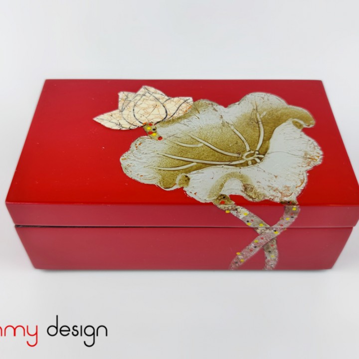 Red rectangle lacquer box hand painted with lotus 8*14*H5cm